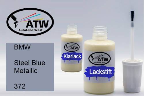 BMW, Steel Blue Metallic, 372: 20ml Lackstift + 20ml Klarlack - Set, von ATW Autoteile West.